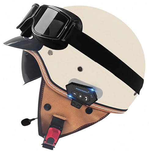 Motorrad-Bluetooth-Helm, ECE-Zugelassener Offener Helm Mit Sonnenblende, Für Erwachsene Männer Und Frauen, Mopedhelme H,XL61-62CM