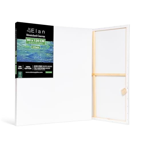 Elan Keilrahmen Leinwand 90x120, 3-PACK 100% Baumwolle Leinwände zum Malen, Keilrahmen Set, Bilderrahmen zum Bemalen, Leinwand mit Rahmen, Keilrahmen Groß, Leinwand zum Bemalen Groß, Leinwand Acryl