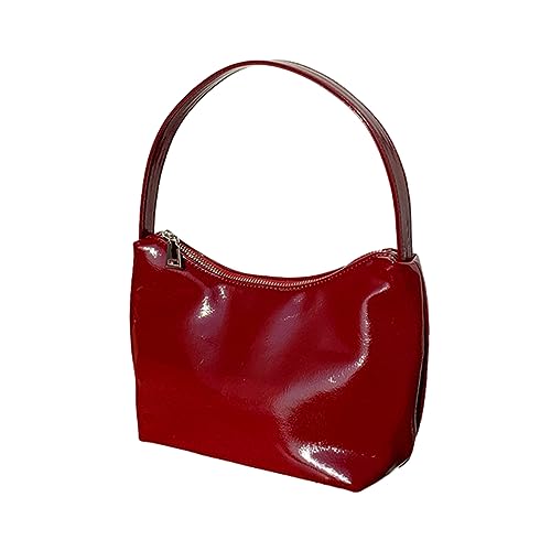 ohodhmnu Damen Tragetasche, 2023 Neue Umhängetasche Unterarmtasche für Mädchen Frauen Trendy Achsel Geldbörse Mode Freizeit Handtasche Große Kapazität, rot, black strap