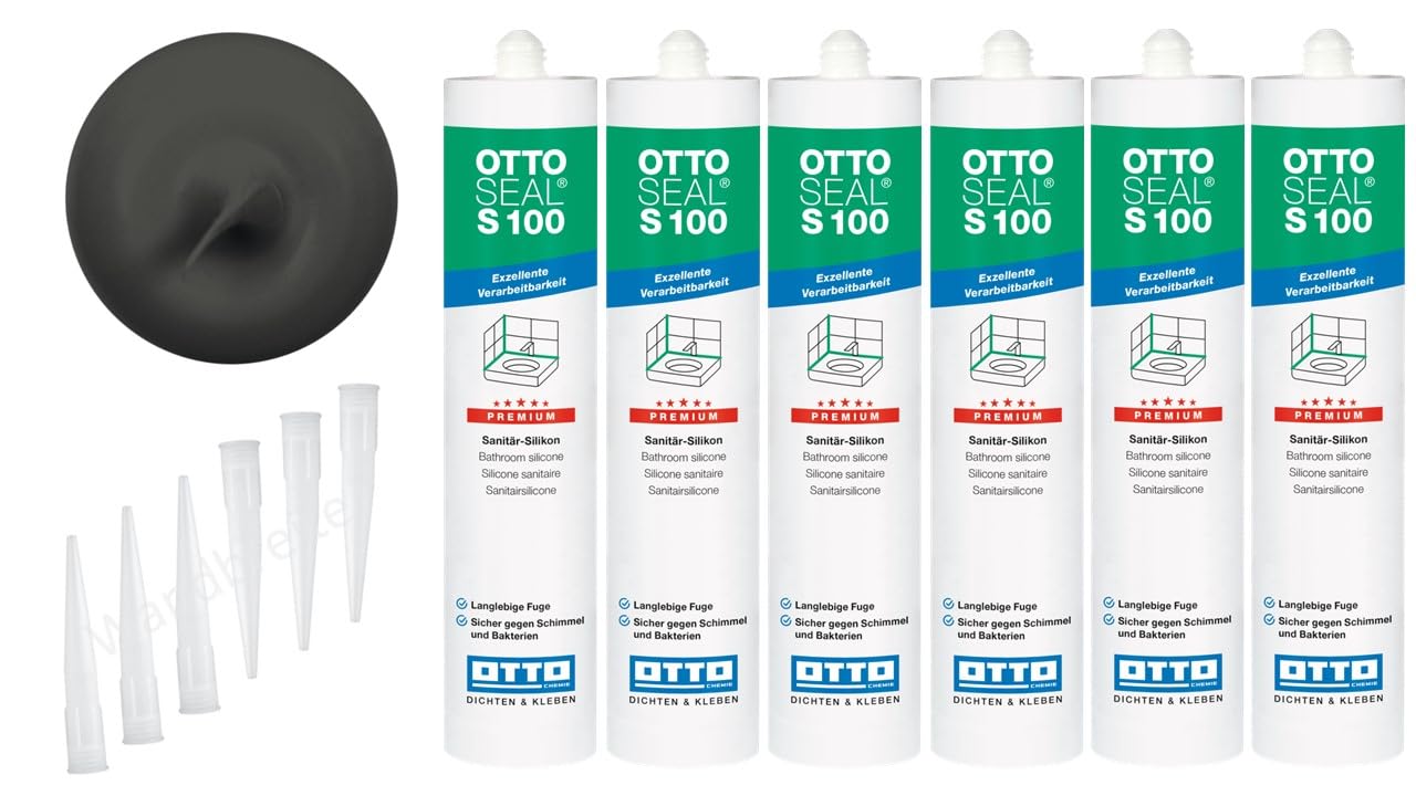 OTTOSEAL S 100 Premium-Sanitär-1K-Silicon Dichtstoff matt 6 Kartuschen auf Acetat Basis Otto Chemie (6x matt anthrazit C8683)