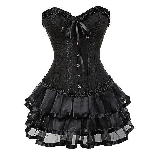 Gothic Tutu Rock Damen Set Steampunk Rock und Korsett 2PCS Mittelalter Rock Viktorianisch Renaissance Halloween Karneval Kostüm Vintage Spitzenfliege Röcke Palast Gotischer Punk Party Outfit