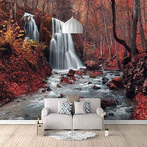 Roter Wald Wasserfall-Szenerie 3D Tapeten Wanddekoration Fototapete Sofas Wohnzimmer Wandbild Schlafzimmer-250cm×170cm