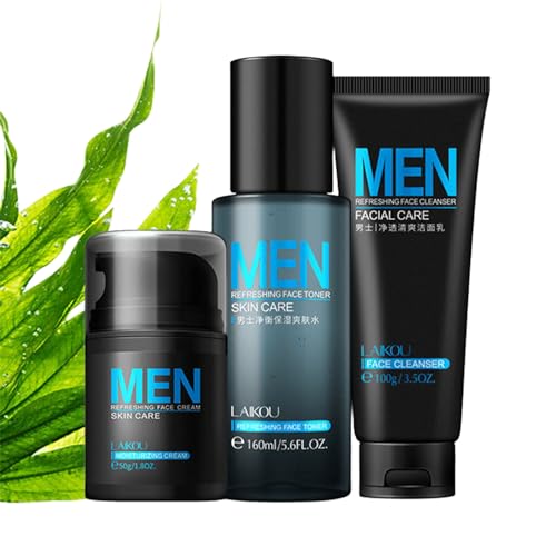 Seetang-Gesichtspflege-Set für Herren, enthält Gesichtsreinigung, Toner, Feuchtigkeitscreme, Pflegeutensilien zur Reinigung, Behandlung und Hydratisierung trockener, müder Haut, Geschenk für ihn,