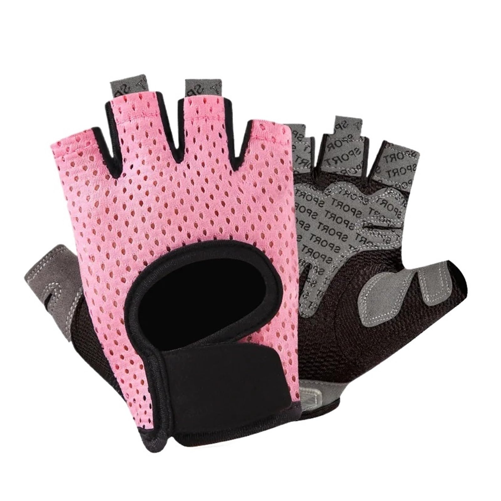 LYHYDMA Fitness-Handschuhe Fitness Frauen Sport Handschuhe Sommer Hohl rutschfeste Ice Silk Atmungsaktive Herren Halbfinger Handschuhe Ausrüstung Training Yoga Workout(Pink,S)