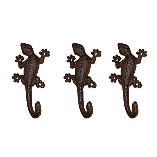 TentHome 3er Set Gecko-Haken Rustikal Wandhaken Eisenhaken Kleiderhaken Gusseisen Garderobenhaken Schlüssel-Haken Wandbehang für Blumentopf Pflanzen Garten Dekoration (Eidechse)