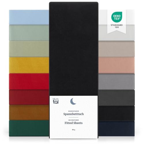 Blumtal® Spannbettlaken Microfaser - Spannbettlaken 90x190 cm im 2er Pack - Oekotex zertifizierter Bettbezug in 90x190 cm - Bettlaken für Matratzen im Set 90x190 - Fitted Sheets - Bettbezug - Schwarz