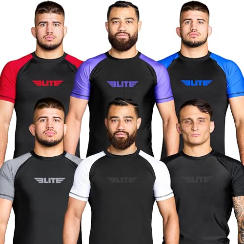 Elite Sports New Item Standard Short Sleeve Compression, MMA, BJJ, No Gi, Cross Training Rash Guard, X-Large, Purple