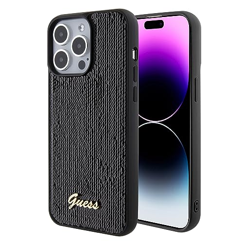 Guess GUHCP15XPSFDGSK Hülle für iPhone 15 Pro Max 6.7" Schwarz hardcase Sequin Script Metal