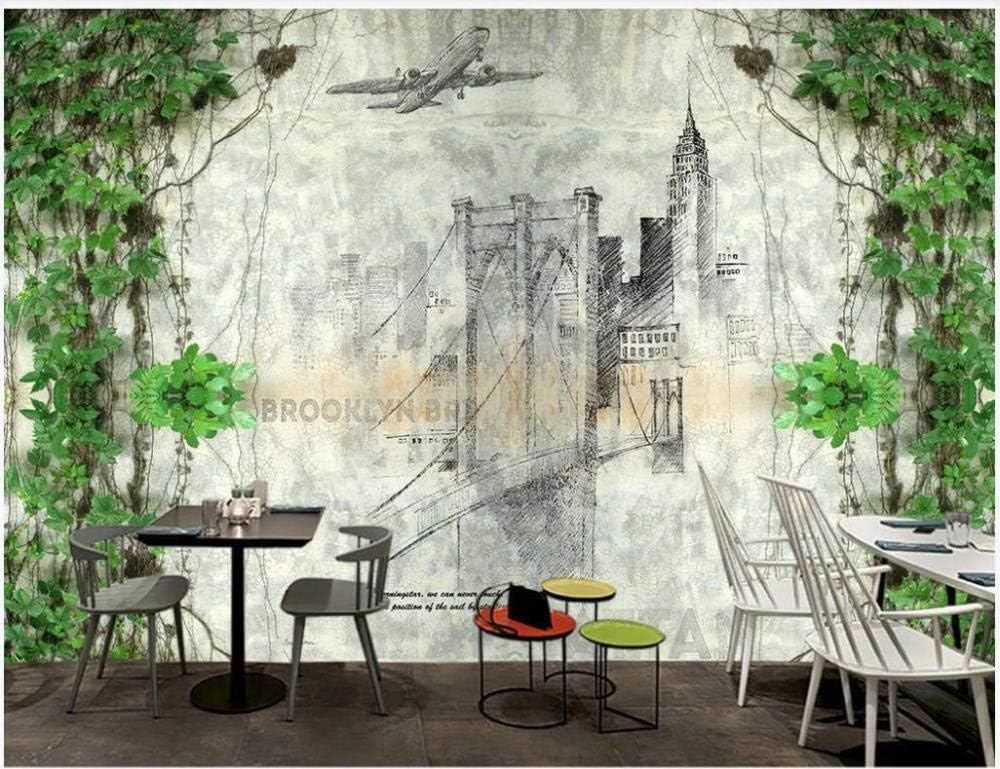 Abstrakte Stadtarchitektur Grünes Blatt Rebe 3D Tapete Poster Restaurant Schlafzimmer Wohnzimmer Sofa TV Dekorative Wand-400cm×280cm