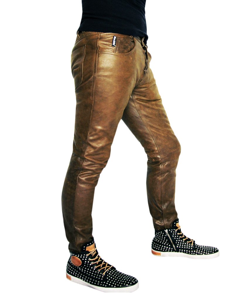 Bockle® Tube Cracker Leather Pants Lederhose Herren Leder Jeans, Size: 38W / 36L