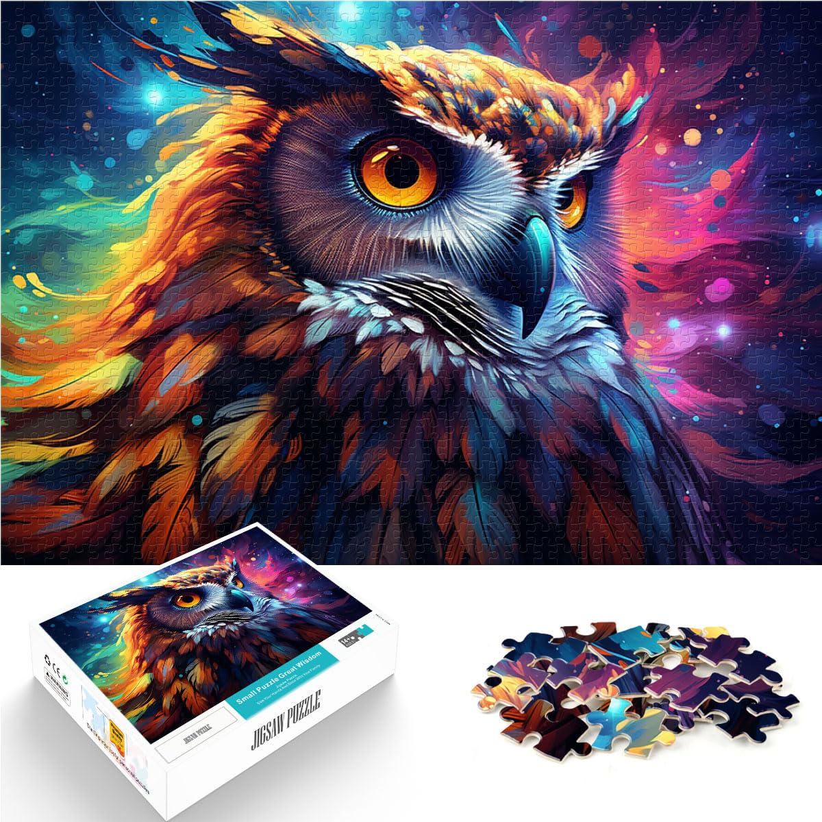 Puzzle für Fantasie, bunter Sternenhimmel, Eule, 1000-teiliges Puzzle für Erwachsene, Holzpuzzle, Familienspaß, Puzzle 1000 Teile (50 x 75 cm)