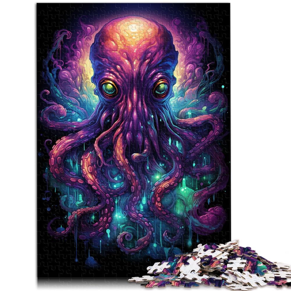 Puzzle für die farbenfrohe Psychedelie des kosmischen Oktopus. 1000 extragroße Puzzleteile. Holzpuzzle. Viel Spaß beim Spielen mit 1000 Teilen (50 x 75 cm).