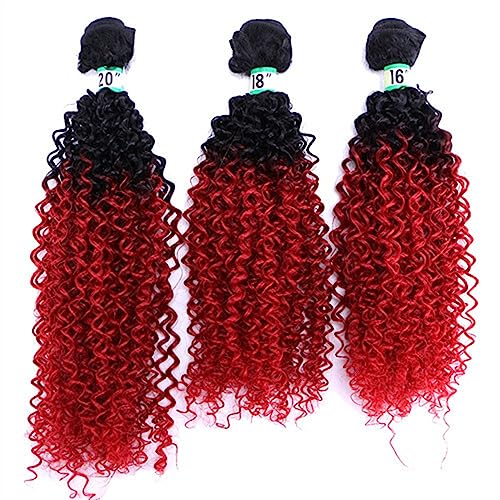 Human Hair Bundles 3 Hair Bundles Synthetic High Temperature Fiber Curly Hair Kinky Curly Hair Weave synthetic Curly wavy Hair Extensions for Women human hair weave(Color:T1B/Red,Size:18 inches 3 piec