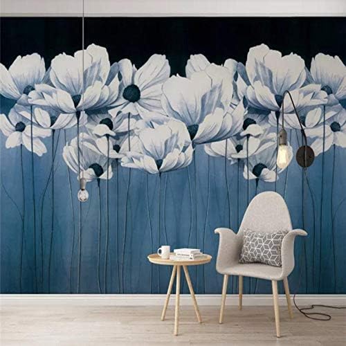 XLMING Abstrakt Minimalistische Malerei Hellblaue Blumen Küche Esszimmer Arbeitszimmer Wohnzimmer TV Hintergrund Wand 3D Tapete-200cm×140cm