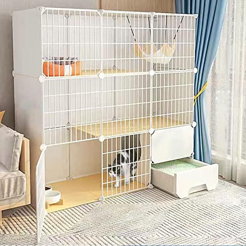 Katzenkäfig - Katzengehege, Chinchillakäfig mit Katzentoilette, DIY-Katzenlaufstall für den Innenbereich, Abnehmbarer Metalldraht-Kätzchenzwinger, Kleintierkäfig für 1–2 Katzen (FA