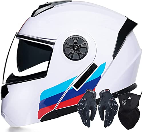 Motorradhelm Klapphelm Motorradabsturzmodulte Helm Für Erwachsene Männer Frauen,DOT/ECE Genehmigte Full Face Racing Motorrad Helm RollerHelm Mit Sonnenblende (Color : A, Größe : L=59-60cm)