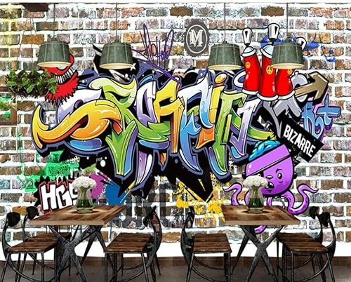 tyujlkjddlf Tapete Wandbild 3D Benutzerdefinierte Straße Backsteinmauer Graffiti Ktv Bar Restaurant Hintergrundwand-450Cmx300Cm