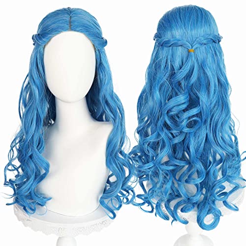 JGZGCG Anime Addison Alien Cosplay Perücken für Zombie 3 Blau Langen Lockigen Haar mit Braides Maschine Made Halloween Party Perücke Kappe