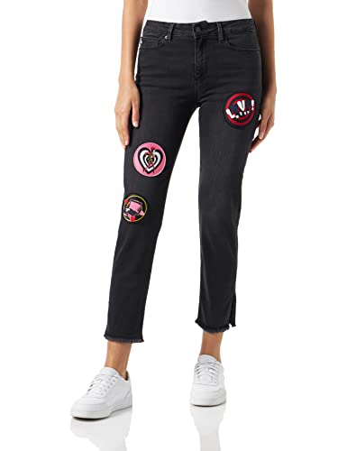 Love Moschino Women's Skinny fit Cropped 5-Pocket Trousers Casual Pants, Black, 29