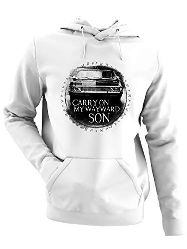 clothinx Carry On My Wayward Son | Kult Auto Fanartikel Join The Hunt | Geschenk zum Staffel und Serien-Finale Herren Kapuzen-Pullover Weiß Gr. S