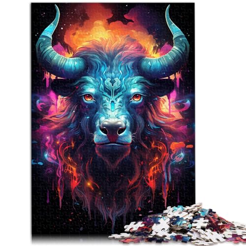 Puzzle zum Verschenken, farbenfrohe psychedelische Neon-Kuh und das Puzzle 1000 Teile für Erwachsene, Holzpuzzle, Heimdekoration, Puzzle 1000 Teile (50 x 75 cm)