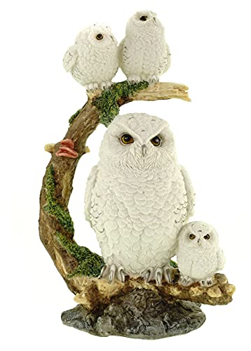 Vogler 839-2667 Schneeeulenweibchen mit 3 Jungen auf AST 32 cm Uhu Eule Tierfigur bunt