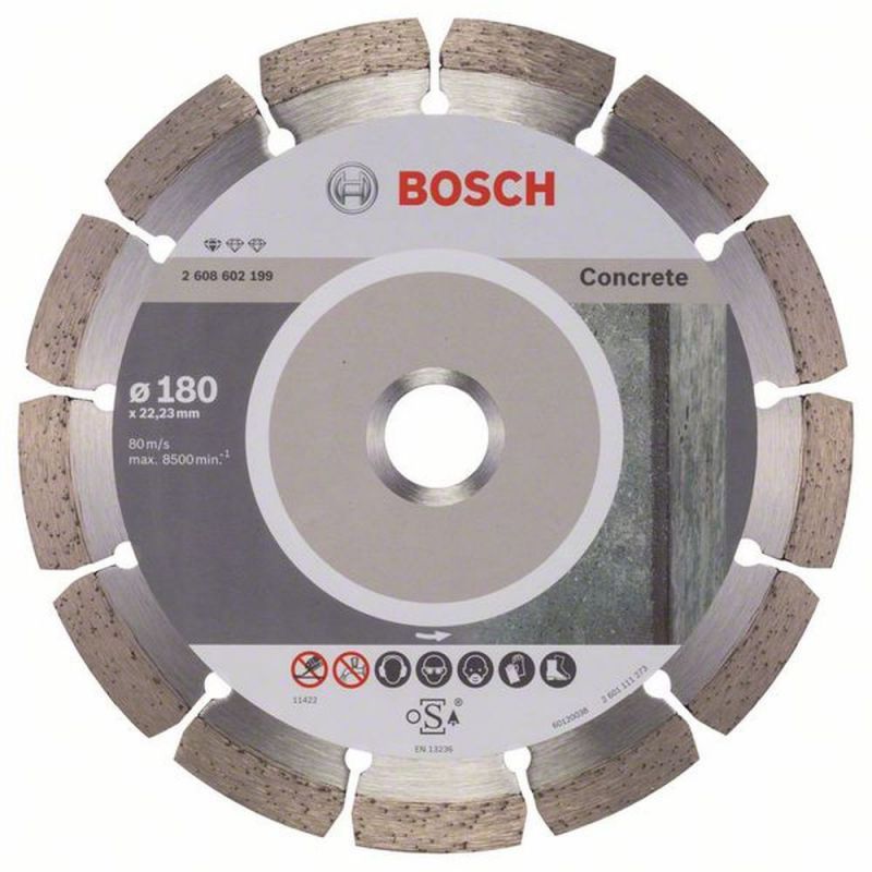 Bosch Diamanttrennscheibe Standard for Concrete, 180 x 22,23 x 2 x 10 mm, 1er-Pack 2608602199