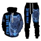 RIAAJ 3D wolf Jogginganzug Herren Jogging Sportanzug Fitness Sporthose Hose Hoodie Herren Trainingsanzug Zweiteiliges Set Freizeitanzug mit Löwen Tigermuster Sportsw (A10,5XL)