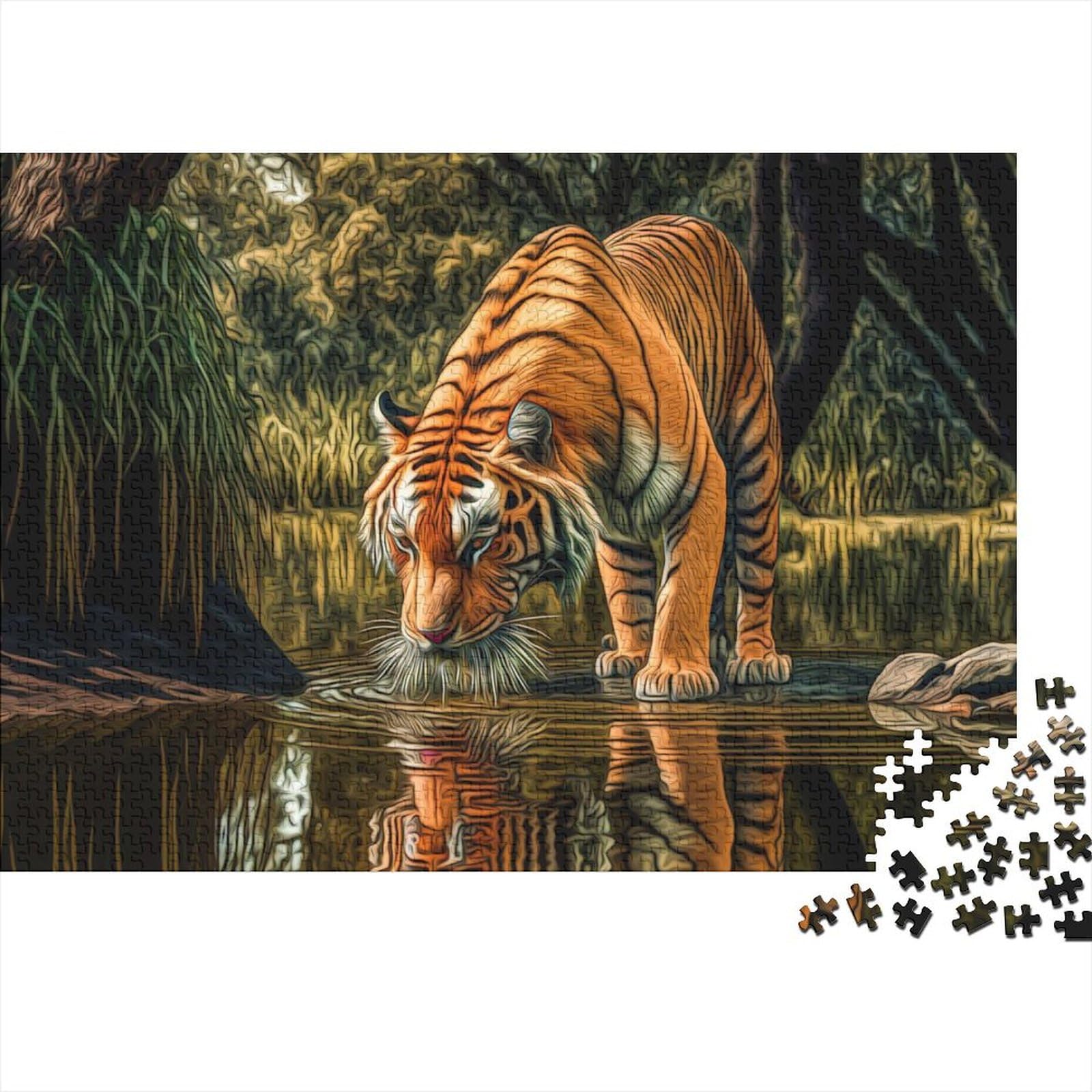 Schwierige, anspruchsvolle Puzzles, 500-teiliges Fantasy-Tiger-Holzpuzzle für Erwachsene und Teenager, interessante Puzzles zur Stressreduzierung (Größe 52x38cm)