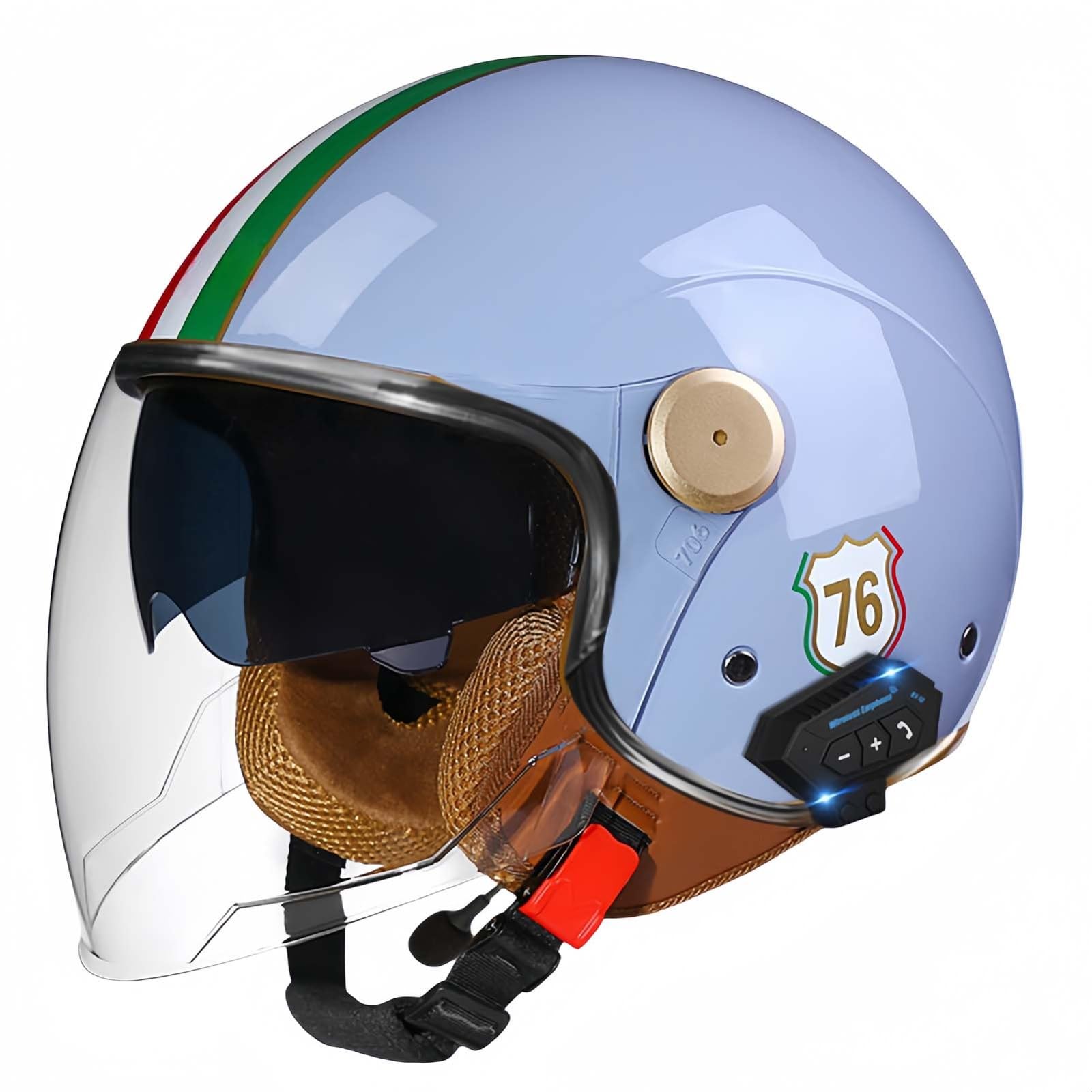 Motorradhelm, Offener Halbhelm Mit Sonnenblende, Retro-Vintage-Stil, Motorradhelm Für Jugendliche, Männer Und Frauen, DOT/ECE-Geprüft I,XL61-62CM