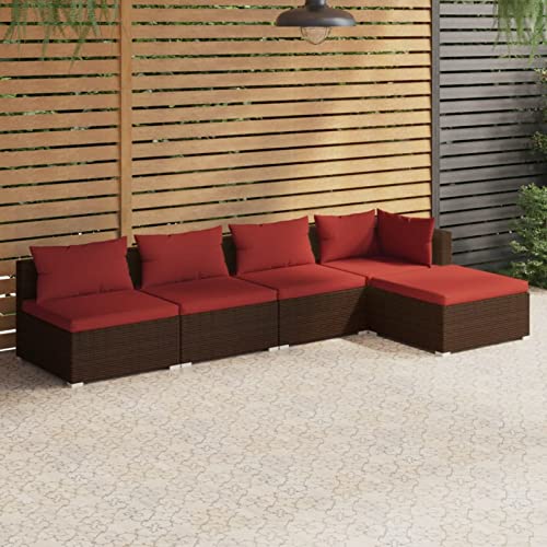 Juroupi 5-tlg. Garten-Lounge-Set mit Kissen Balkon MöBel Set Lounge MöBel Outdoor Garten LoungemöBel Set Poly Rattan Braun - 3101627