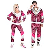 W WIDMANN MILANO Party Fashion - Kostüm 80er-Jahre Trainingsanzug Tiger, leuchtet unter UV-Licht, pink, Jacke und Hose, Animal Print, Jogginganzug, Retro-Style, Bad Taste Party, Karneval