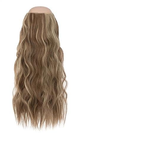 Clip-in-Haarverlängerungen Synthetische Haarverlängerungen, 50,8–61 cm, unsichtbarer Draht, künstliche Haarverlängerungen, 4 Clip, gefälschtes, falsches, langes, gewelltes Haarteil, blond, for Damen C