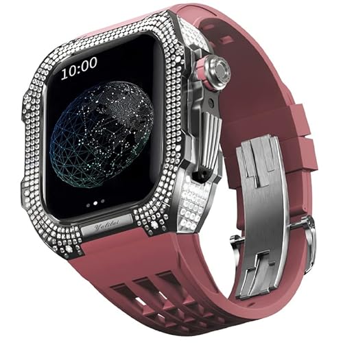 TONECY Uhren-Modifikationsset, Luxus-Uhrenarmband-Set für Apple Watch 6, 5, 4 SE, 44 mm, luxuriöses Fluorkautschuk-Armband, Titangehäuse für iWatch 6/5/4/SE, 44 mm, Serie, Upgrade-Modifikation (Farbe: