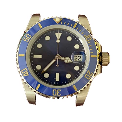 LORIER Sub Automatische Bewegung der automatischen Bewegung 40mm Edelstahlgehäuse Herren Modifikation Zubehör Blaue Zifferblatt Leuchtzeiger Keramik Lünette Uhrengehäuse (Color : 5)