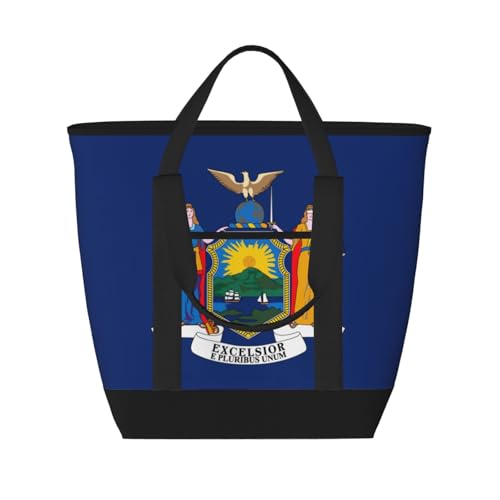 YQxwJL Einkaufstasche mit New York-Flaggenaufdruck, großes Fassungsvermögen, isolierte Lunchtasche, wiederverwendbare Einkaufstasche mit Reißverschluss für Damen und Herren