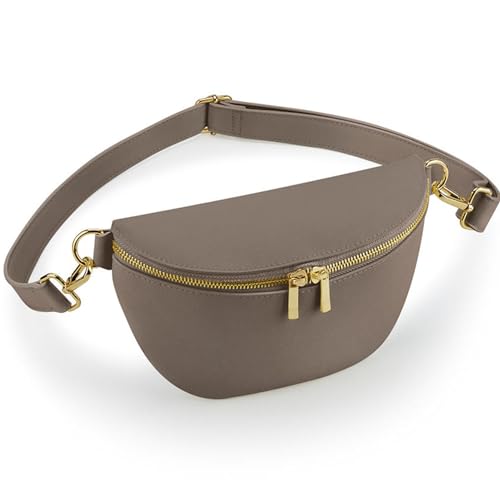 Damen Cross Body Bag längenverstellbarer Gurt Hüfttasche Bauchtasche für Damen aus mattem Kunstleder mit Metall Reissverschluss und Innenfach (Taupe (Dunkelgrau))