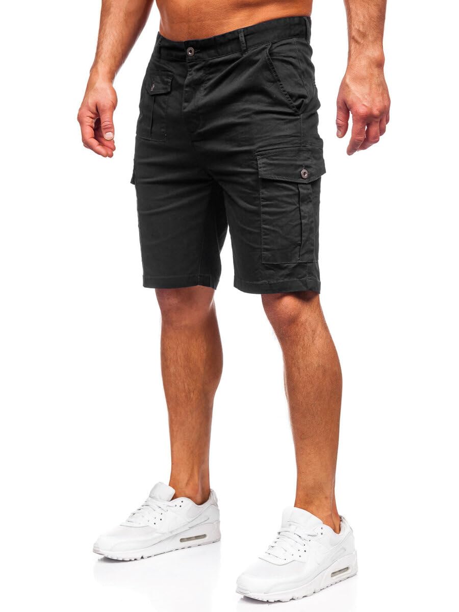 BOLF Herren Cargo Shorts Kurze Hose Cargohose Sommer Bermudas Outdoor Jogginghose Sporthose Kurzschlauch Stretch Freizeithose Camo Military Army MP0188N Schwarz S [7G7]