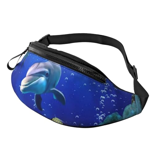 HSJFS 3D-Wand-Gürteltasche, Unterwasserwelt, Fisch-Druck, verstellbare Hüfttasche, lässige Brusttasche, 3D Unterwasserwelt Fisch Delphi, Einheitsgröße