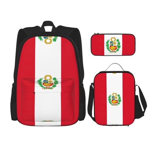 WURTON Reise-Lunchbox, Federmäppchen, Rucksack-Set, 3-teilig, verstellbare Riemen, leicht, Schwarz, Einheitsgröße