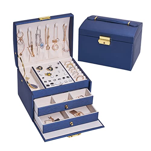 Uitndvyte Damen-Schmuckkästchen, Schmuck-Aufbewahrungsbox mit Schloss, Ohrringe, Halskette, tragbar, Reise-Schmuck für Etui