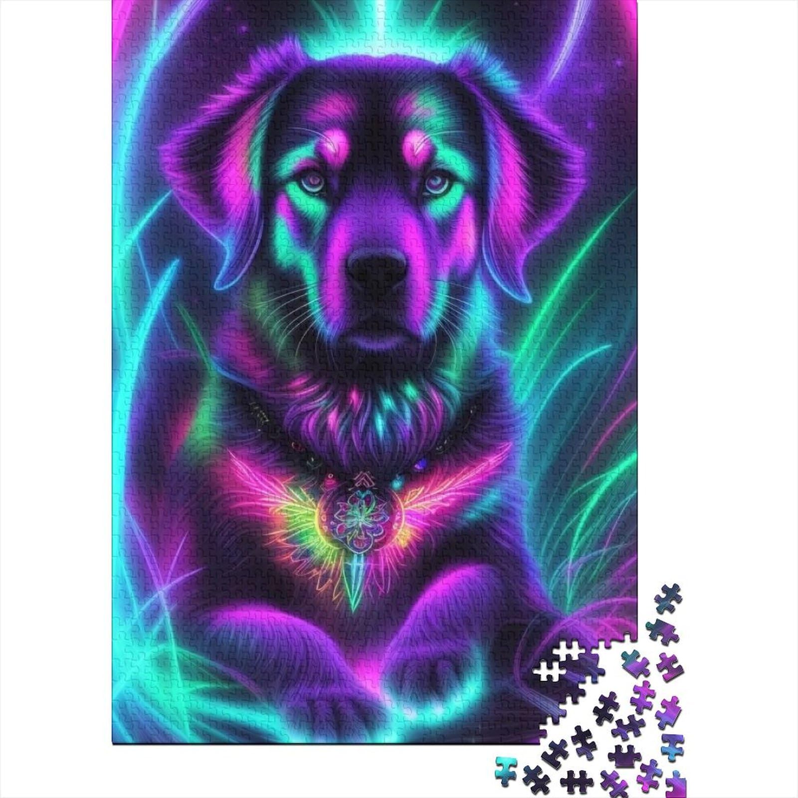 1000-teiliges Puzzle für Erwachsene und Teenager, Tier-Fantasie-Hund, Holzpuzzle, Puzzle für Erwachsene, praktisches Spiel, Familiendekoration (Größe: 75 x 50 cm)