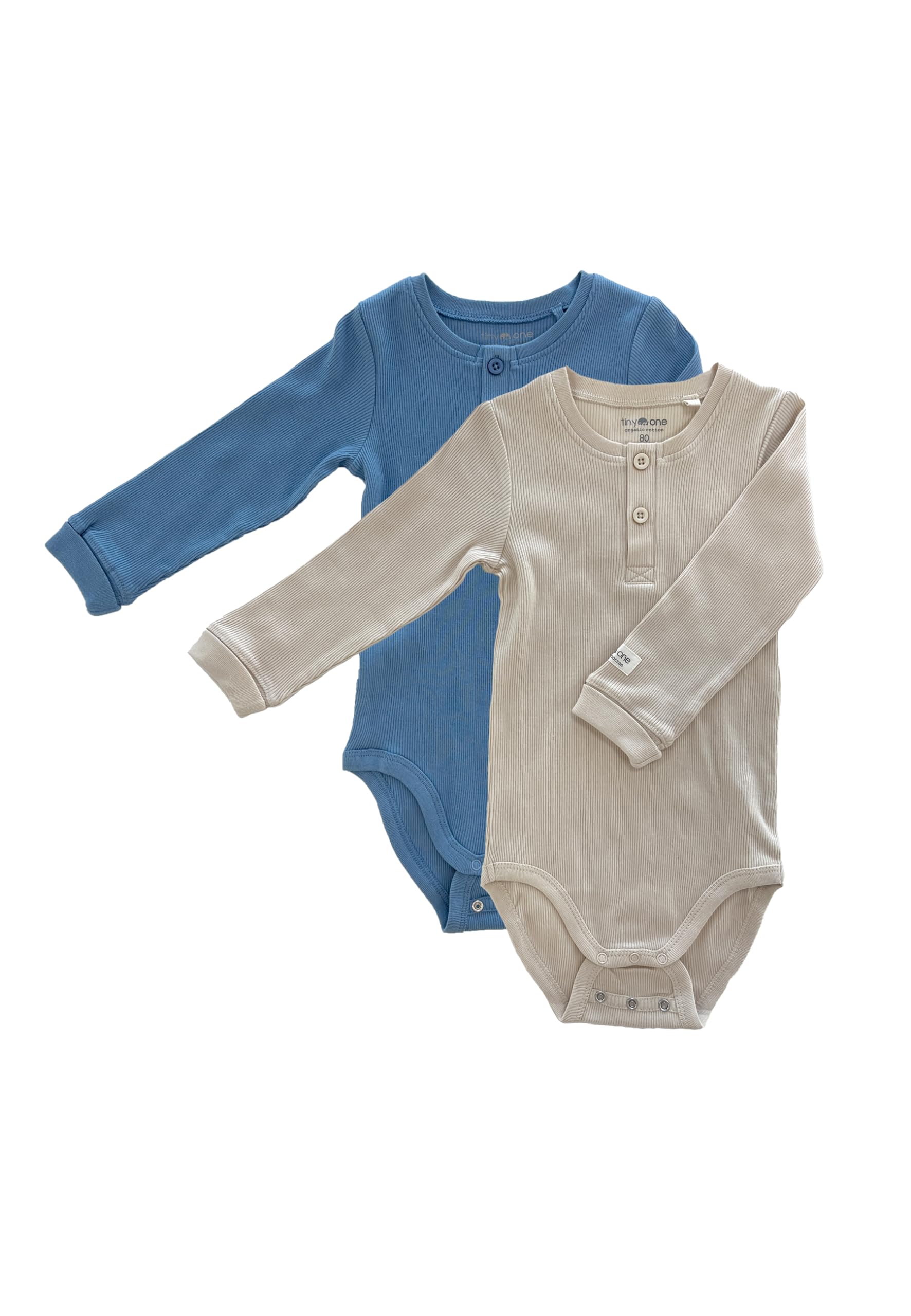 Tiny One Baby Body Langarm im 2er Set | Unisex | Basic | Bio Baumwolle | GOTS | 0-18 Monate (Blau/Sand, 80)