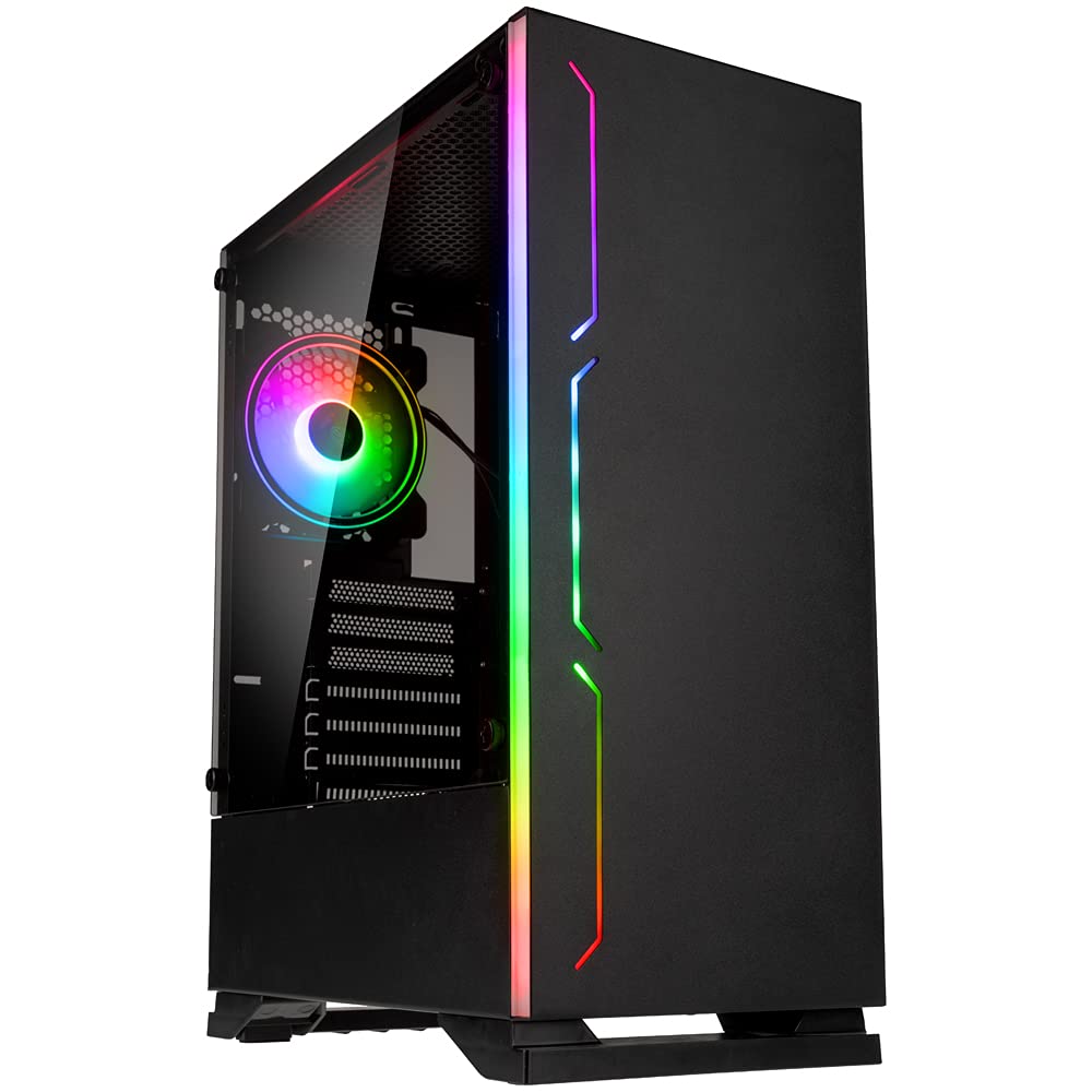 Kolink Inspire K11 ARGB Midi-Tower, PC Gehäuse mit Tempered Glass Seitenteil, Computer Case mit RGB Lüfter, Case PC Gaming Wasserkühlung, Computer Gehäuse, PC Case Black, PC-Gehäuse ATX, Schwarz