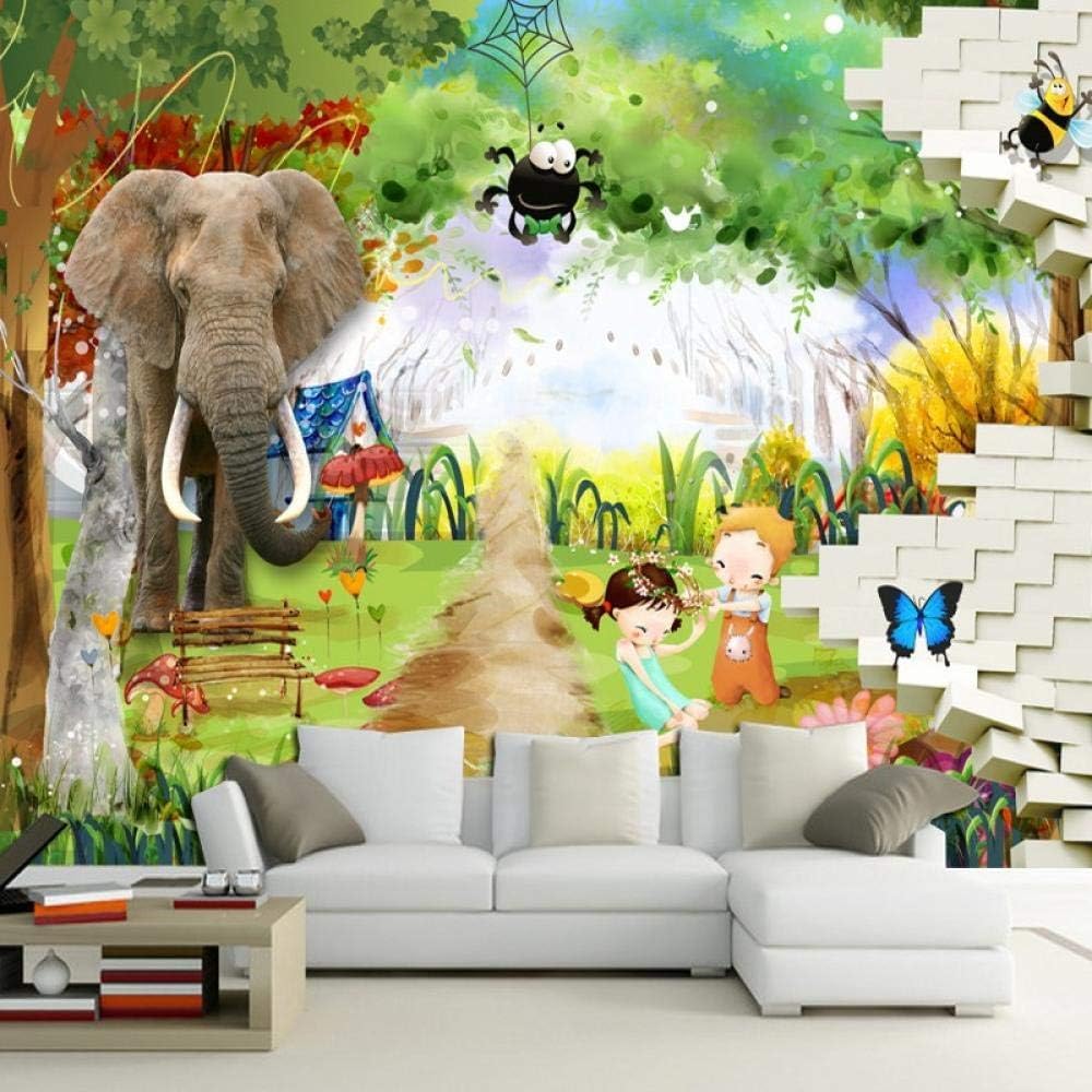 Cartoon Elefantenhaus Ziegelmauer Holzbank 3D Tapete Poster Restaurant Schlafzimmer Wohnzimmer Sofa TV Dekorative Wand-400cm×280cm