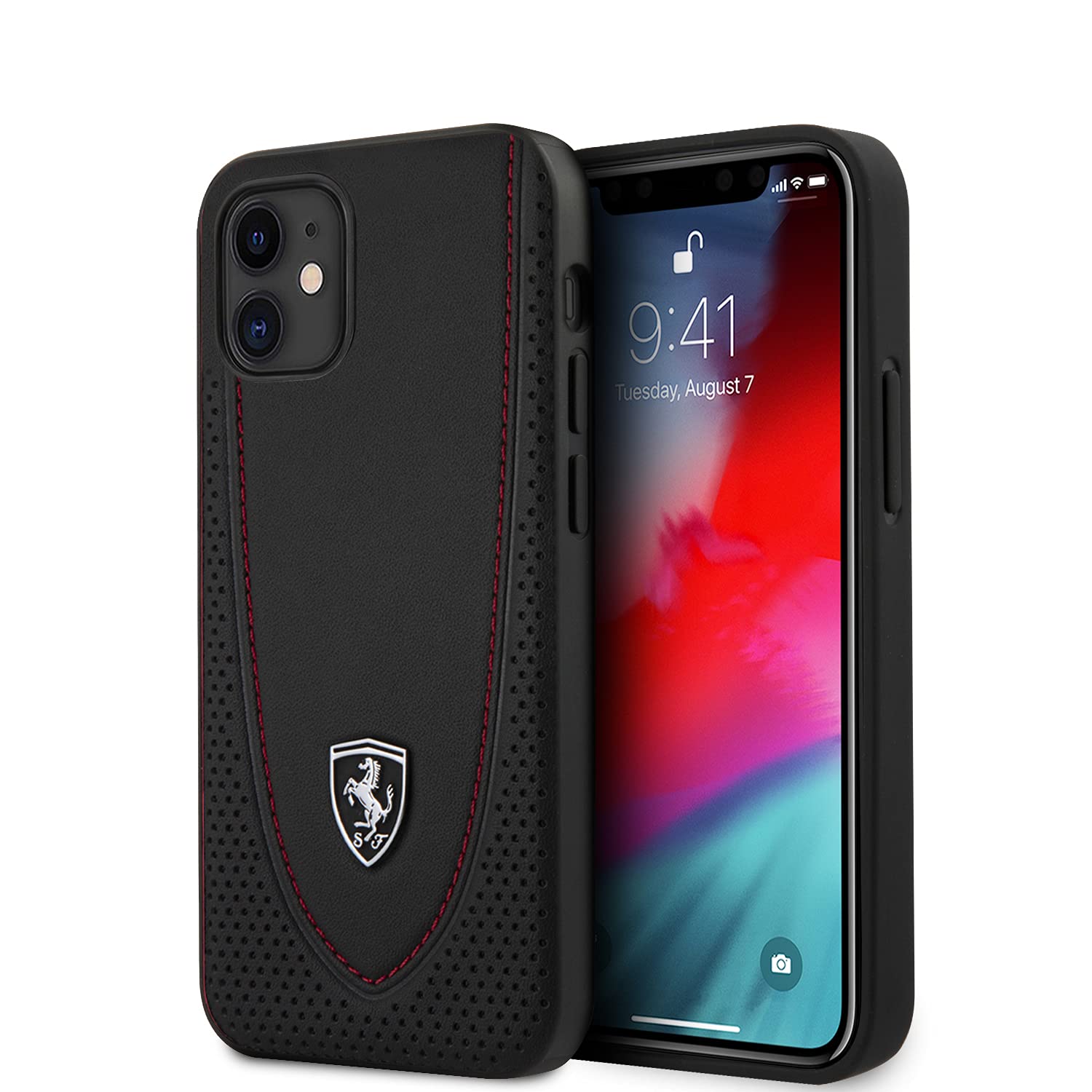 Ferrari Off Track Perforated Hard Cover Hülle für Apple iPhone 12 Mini (5.4) - Schwarz