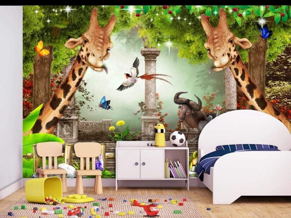 Cartoon Giraffe Schmetterling Vogel 3D Tapete Poster Restaurant Schlafzimmer Wohnzimmer Sofa TV Dekorative Wand-400cm×280cm