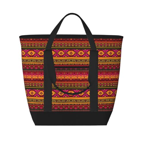 YQxwJL Einkaufstasche mit mexikanischem Volkskunst, Boho-Druck, großes Fassungsvermögen, isolierte Lunchtasche, wiederverwendbare Einkaufstasche mit Reißverschluss, für Damen und Herren