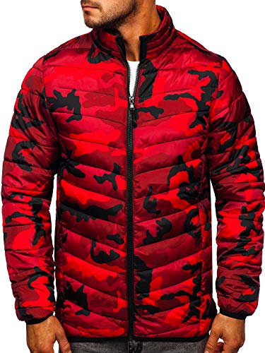 BOLF Herren Übergangsjacke Steppjacke Bomberjacke Leichte Daunenjacke Sportjacke Freizeitjacke Stehkragen Reißverschluss Militär Camouflage Military Style J.Style SM32 Rot M [4D4]