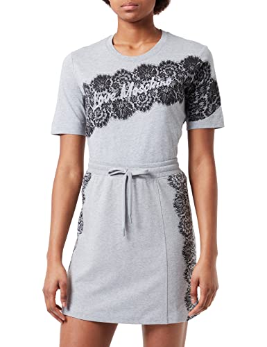 Love Moschino Womens with Handmade lace Print T-Shirt, Melange Light Gray, 40